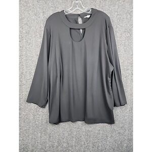 Cato Top Womens 22/24W Plus Black Keyhole Neck 3/4 Sleeve Stretch Blouse Career
